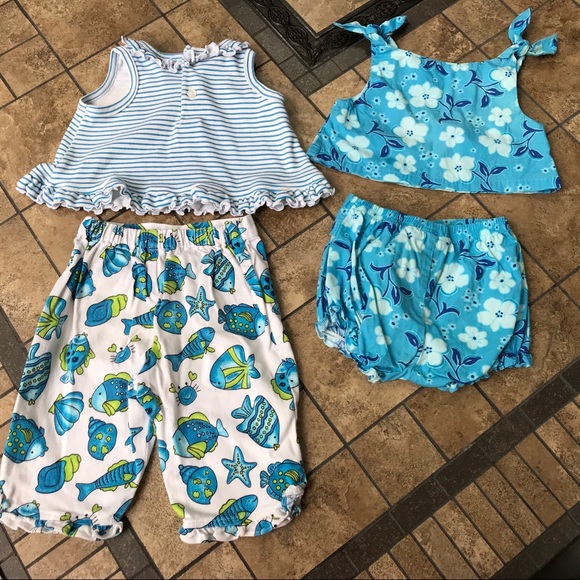 2 Baby Outfits - 1 Fish/Nautical 1 Hibiscus 12Mo. - Picture 2 of 11